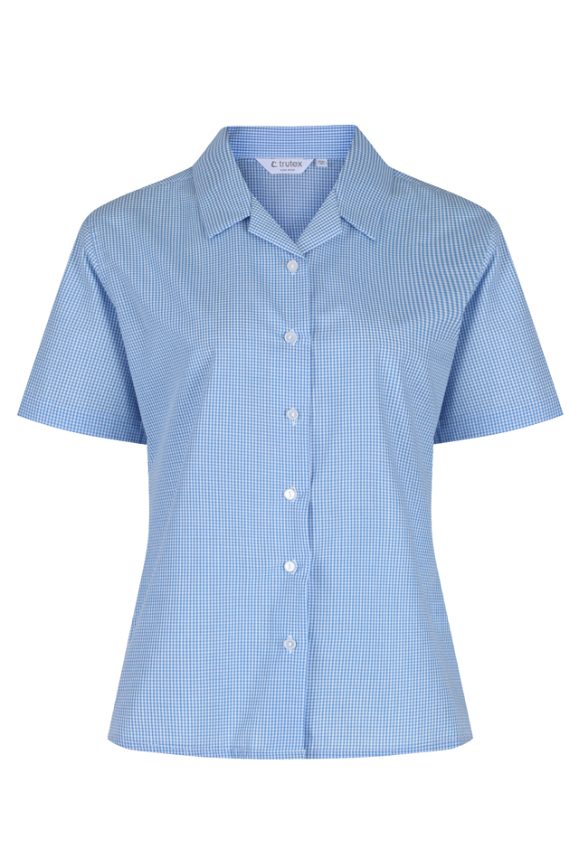 TRUTEX SHORT SLEEVE NON-IRON REVERE COLLAR CHECKED BLOUSES - TWIN PACK